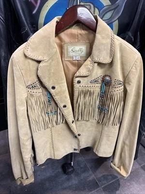 Scully vintage Suede cowboy jacket tan  Beaded Size Medium womans - Image 1 of 4