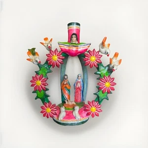 Candelabro religioso vintage arte popular mexicano árbol de la vida belén - Imagen 1 de 13