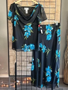 NWT Studio 1 Skirt Set Sz 14 Navy Blue Floral Maxi Skirt Top Cottagecore - Picture 1 of 6