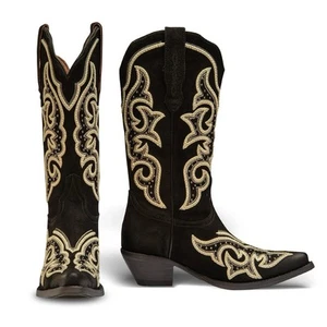 Buck & Brana Ginnger Western Boots Womens Black Leather Embroidered - Size 8 - Picture 1 of 5