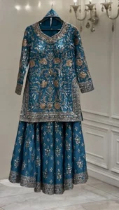 Traje de boda Punjabi cosido Sharara Palazzo Salwar Plazzo Kurti Shalwar Kameez - Imagen 1 de 6