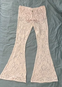 Spell & the Gypsy Women’s Cream Lace Flare Vintage Bell Bottom Pants, Size 10 - Picture 1 of 8