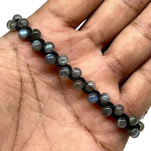 Handmade Labradorite 7.5 Inch Bracelet 5mm Beads Macrame Design Adjustable Cord - Picture 1 of 11
