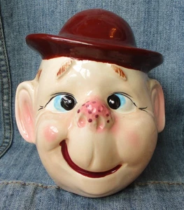DRUNK SMILING MAN 6" CERAMIC PIGGY BANK Vintage 40's 50's DFD1 - Picture 1 of 7