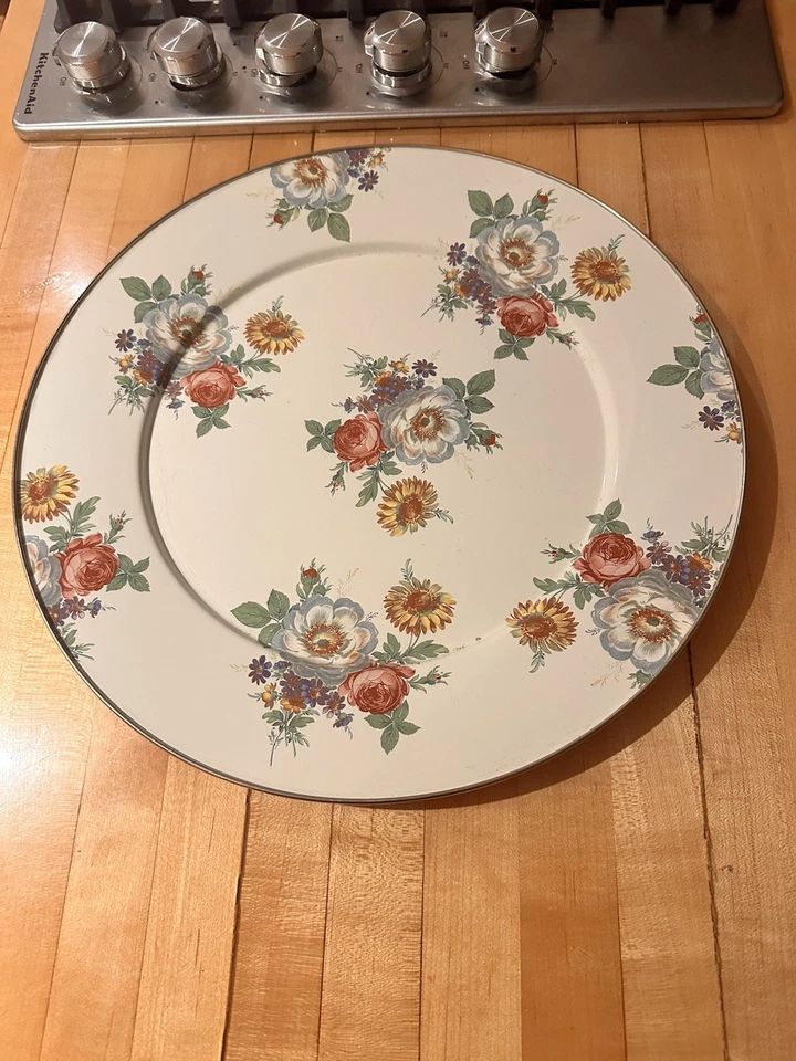 "Plato grande para servir MacKenzie-Childs 1995 esmalte rosa floral 12"" apenas usado" Foto 1 de 2