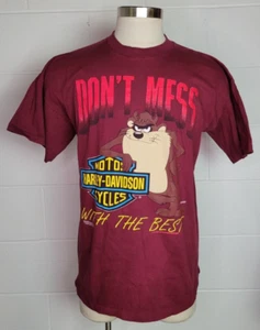 Camiseta Harley Davidson Taz Don't Mess With the Best Borgoña 1992 de colección EE. UU. XL - Imagen 1 de 14