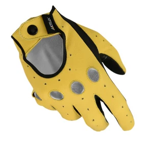 Womens Driving Gloves Leather MRX Car Biker Hand Button Finger Yellow Black New  - Picture 1 of 7
