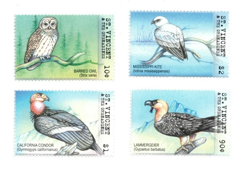 St. Vincent 2001 - SC# 2873-6 Birds of Prey, Owl, Condor - Set of 4 Stamps - MNH Cover