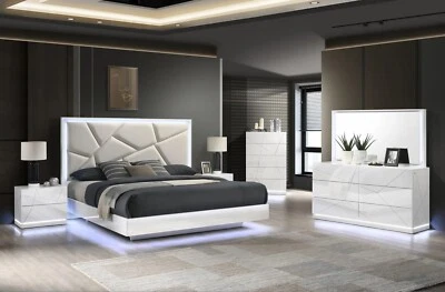 NEW Modern Italian LED 5PC Gloss White Queen King Contemporary Bed Set B/D/M/N/C - Image 1 of 4