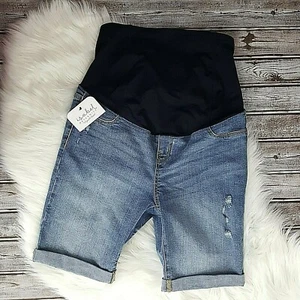 Isabel Maternity Shorts Womens Size 6 Denim Crossover Panel Distressed Summer - Picture 1 of 11