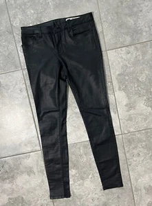 Zara Faux Leather Slim Fit Mid Rise Skinny Ankle Jeans Black Grunge Womens 2 - Picture 1 of 13