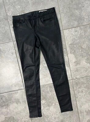 Zara Faux Leather Slim Fit Mid Rise Skinny Ankle Jeans Black Grunge Womens 2 - Image 1 of 4