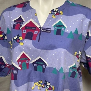 Veterinarian Disney Parks Mickey Mouse Pluto Nurse Scrub Top 2 pockets Large - Picture 1 of 8