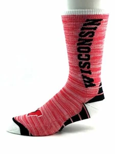Wisconsin Badgers Red RMC Deuce Crew Socks Black Block Bottom - Picture 1 of 2