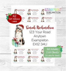 Australian Shepherd Hund 42 personalisierte Weihnachten Adressetiketten/Retourenaufkleber - Bild 1 von 1