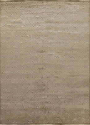 Brown Geometric Thick Plush Moroccan Modern 8x11 Area Rug Handmade Wool Carpet - Image 1 of 4