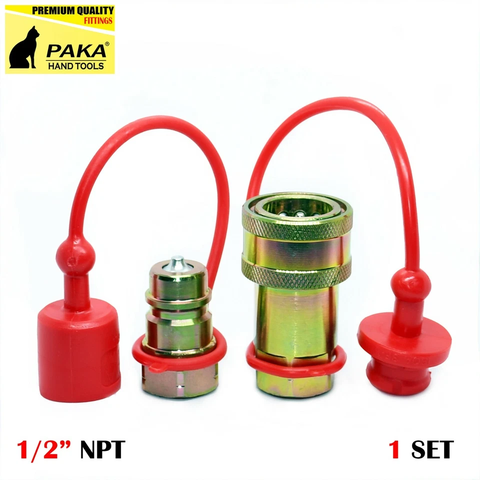 PAKA TOOLS USA 1/2″ NPT ISO 7241-B Quick Disconnect Hydraulic Coupler Set (1 SET)