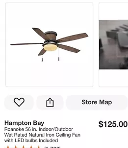Hampton Bay Roanoke 56 in. Indoor/Outdoor Natural Iron Ceiling Fan w/LED bulbs - Picture 1 of 2