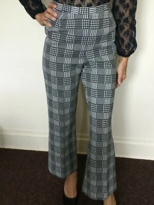 60's Vintage Black/White Mod Houndstooth Hippie Bell Bottom Pants - Image 1 of 4