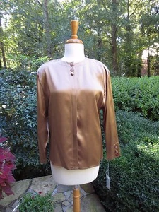 VINTAGE SPITALNIK Bronze Metallic Silk Blouse Shirt Sz 4 NEW TAGS - Picture 1 of 7