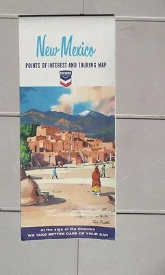 1965 New Mexico  road map Chevron oil gas route 66 Santa Fe Taos Pueblo cover - Image 1 of 3