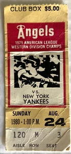 1980 California ANGELS TICKET STUB vs New York Yankees Baseball 24 agosto MLB - Foto 1 di 3