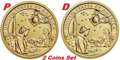 2-coin-set 2019 P D Native American In The Space Program Sacagawea Dollar $1 Cover