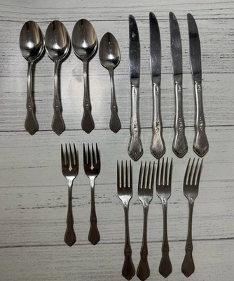 Oneida Morning Blossom Print Stainless Steel Flatware 14 Pieces Discontinued - Image 1 of 4