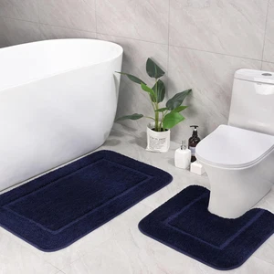 Bathroom Rug Set Navy, Soft Bath Rug Set 2 Piece, Toilet Mat U-Shaped 20X20 and - Picture 1 of 12
