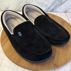 Izod Men's Slippers Size Medium (7-8) Black Grey Fleece Lined Loafer Casual Shoe - Picture 1 of 11
