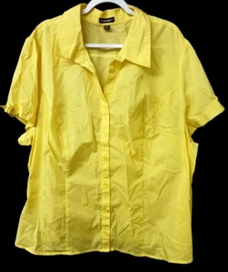 Fashion Bug top 4X yellow short sleeve spandex stretch button down - Picture 1 of 5