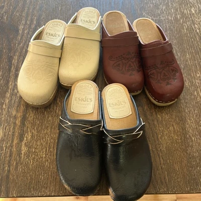 3 pares de zuecos ortopédicos Eskil's madera y cuero talla EU 32 hechos en Suecia Foto 1 de 4