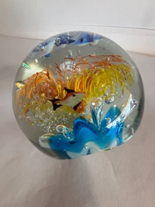 Vintage Murano Large Tropical Reef Fish 5" Round Paperweight - Picture 1 of 6