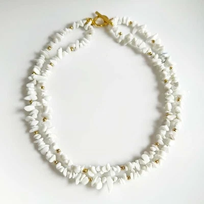 Colar de contas de pedra Talbots de 18 pol. fios duplos chique feminino festa férias joias - Imagem 1 de 4