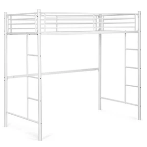 Twin Metal Loft Bed Frame Heavy-duty Loft Bed with Full-length Guardrails White - Picture 1 of 8
