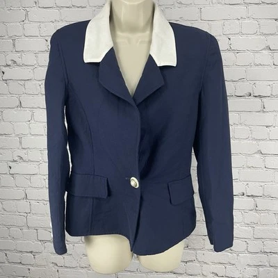 Blazer De Colección Oscar De La Renta Azul Marino 100% Lana 1 Botón Sin Forro Hecho en Italia Talla 8 Foto 1 de 4