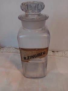 Antikes 12" Apothekerglas mundgeblasen, antikes Etikett unter Glas, mit Stopfen - Bild 1 von 9