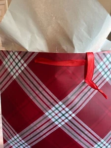 American Greetings Red Plaid Gift Bag Tissue Paper 14.75" X 8.25" X 20" Holiday - Picture 1 of 7