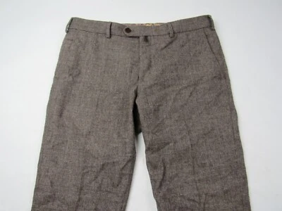 MEYER Bonn 格子棕色羊毛混纺平底正装裤子男式 36 X 32.75 码 — 第 1/4 张图片