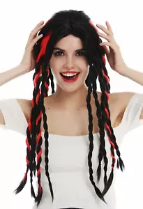 Parrucca Donna Uomo Carnevale Intrecciata Rasta Dreadlocks lungo Nero Rosso Punk - Foto 1 di 6