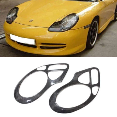 Tampa de farol de fibra de carbono real sobrancelhas acabamento de pálpebra para Porsche 911 1997-2005 - Imagem 1 de 4