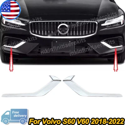 2X Front Fog Lampshade Decoration Strip Cover Fit For Volvo S60 V60 2018-2022 Foto 1 de 4