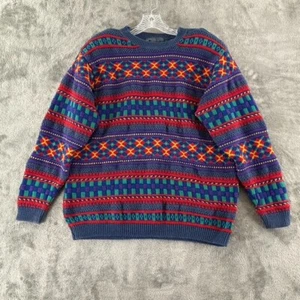 Vintage Lizwear Colorful Chunky Knit Sweater Womens L 3D Pullover Crew 1990s - Picture 1 of 9