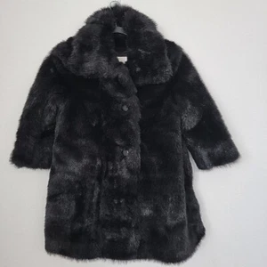 VINTAGE Young Gallery Oshrin Faux Fur Coat size Medium Girls USA Black  - Picture 1 of 8