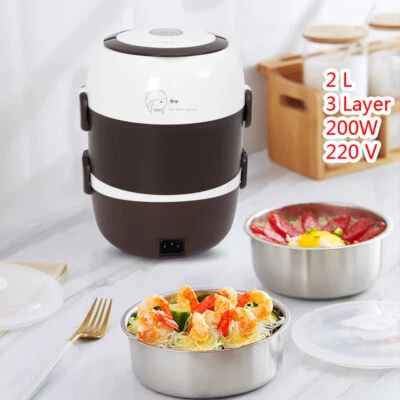 2L Portable Electric Lunch Box Rice Cooker Steamer 3 Layer Stainless Steel 220V200W - Image 1 of 4