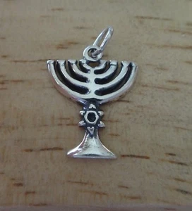Sterling Silver 18x14mm flat on back Menorah & Star of David Charm - Picture 1 of 3