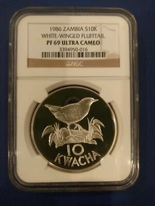 1986 ZAMBIA World Wildlife Fund White- Winged Flufftail 10 Kwacha NGC PF 69 UC - Picture 1 of 2