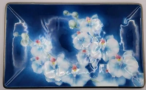 Vintage Tutanka Signed Shippo Yaki Japanese Enamel Cloisonne Tray w Orchids - Picture 1 of 13