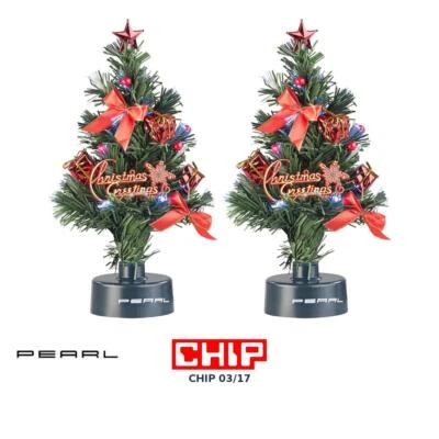 PEARL 2er-Set USB-Weihnachtsbäume mit LED-Farbwechsel-Glasfaserlichtern - Bild 1 von 4