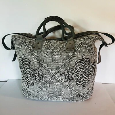 Lovestitch XL Graphic Gray Beaded Elegance Travel Weekender Tote Boho One Size V - Image 1 of 4